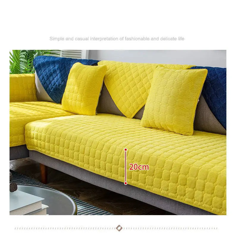 Housse de canapé antidérapante en velours côtelé matelassé jaune vif avec une surface texturée à motif de losange.