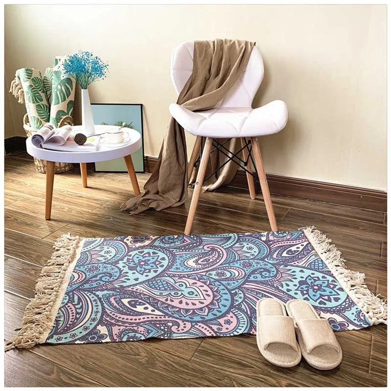 Cotton Tassel Home Weave Carpets Welcome Foot Pad Bedroom Study Room Floor Rugs Prayer Mattress