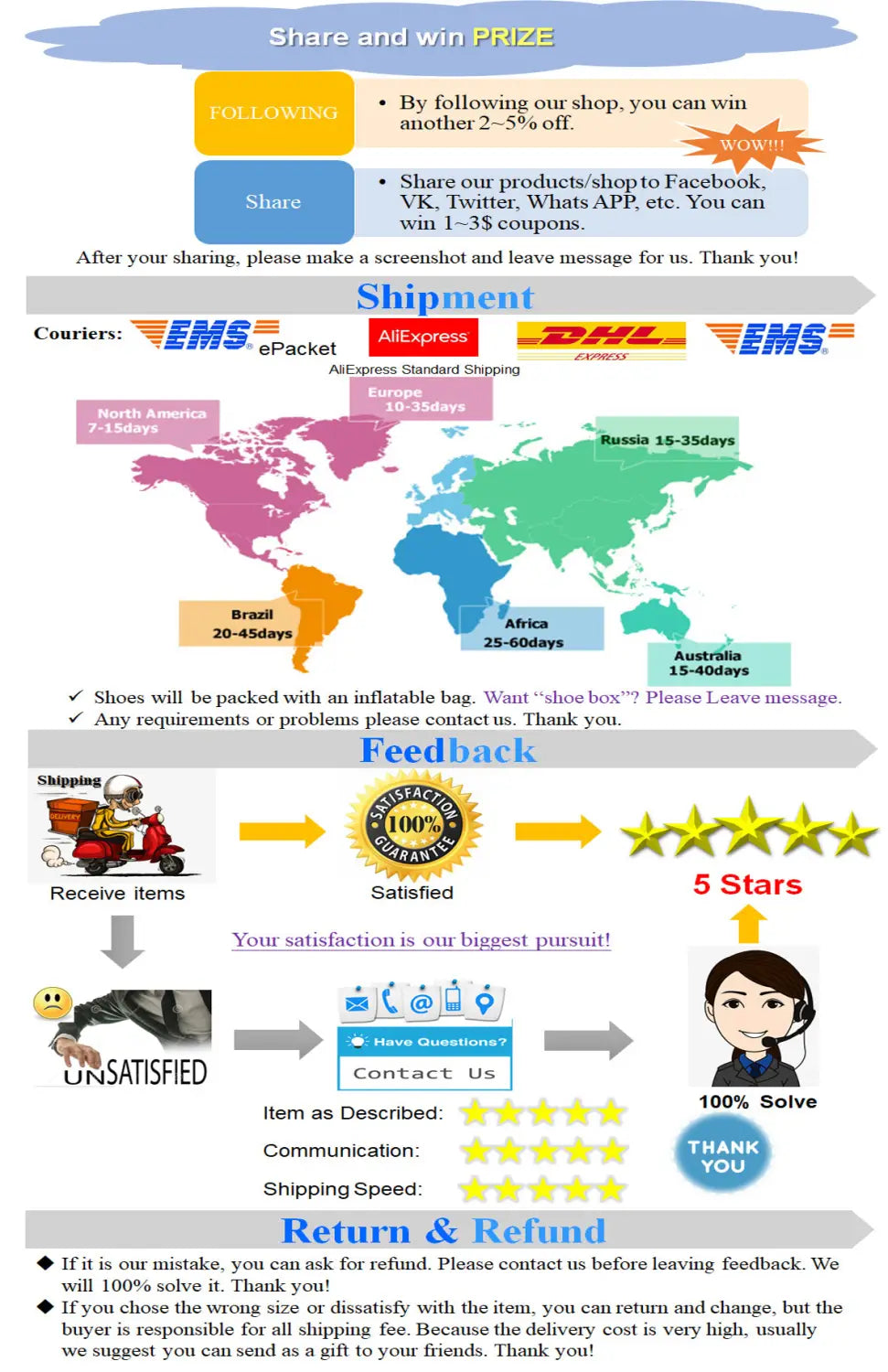 The promotional flyer for men orthopedic slip-on walking shoes highlights shipping options from carriers like EMS and DHL across various global regions.