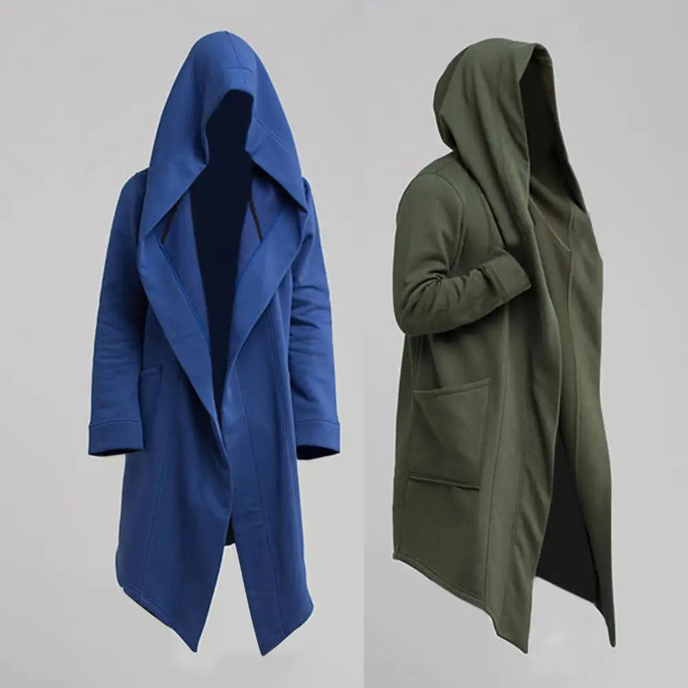 Men Coat Gothic Hooded Sweatshirts Black Gown Hip Hop Mantle Hoodies Fashion Open Jacket Long Sleeves Cloak Halloween Coats