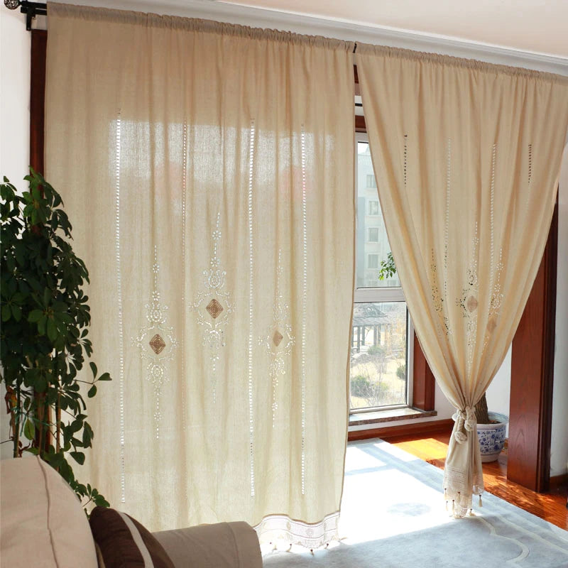 Cotton Cortinas Crochet Lace Curtain Flower Curtain Blinds Shower Divider Curtains for Kitchen Living Room Bedroom European