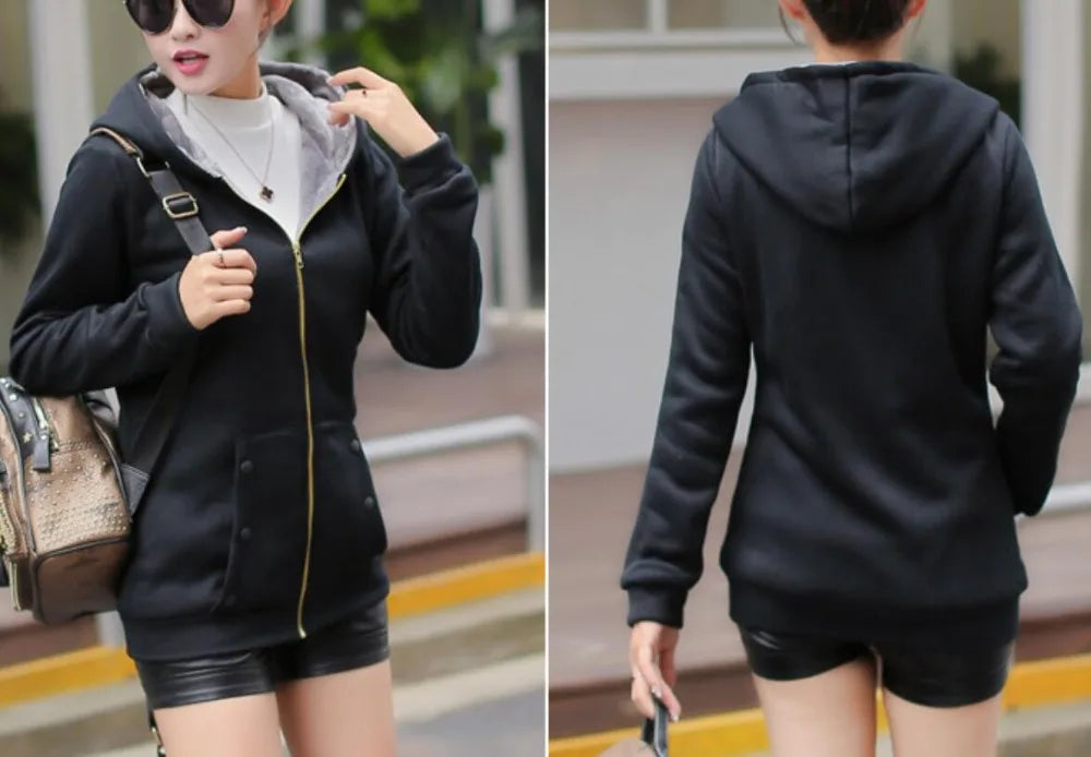 Women Hoodies Sweatshirt Female Casual Coat large size ladies velvet thickening hooded zipper jacket female youth outerwear