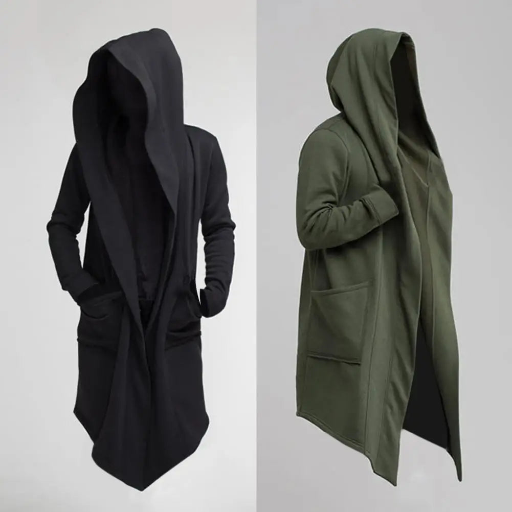 Men Coat Gothic Hooded Sweatshirts Black Gown Hip Hop Mantle Hoodies Fashion Open Jacket Long Sleeves Cloak Halloween Coats