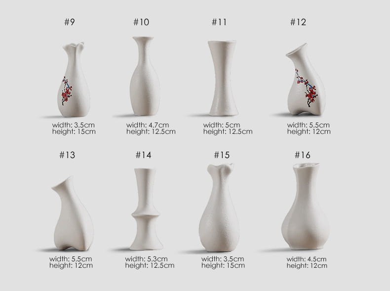 modern white ceramic vases with delicate red floral designs for floral decor