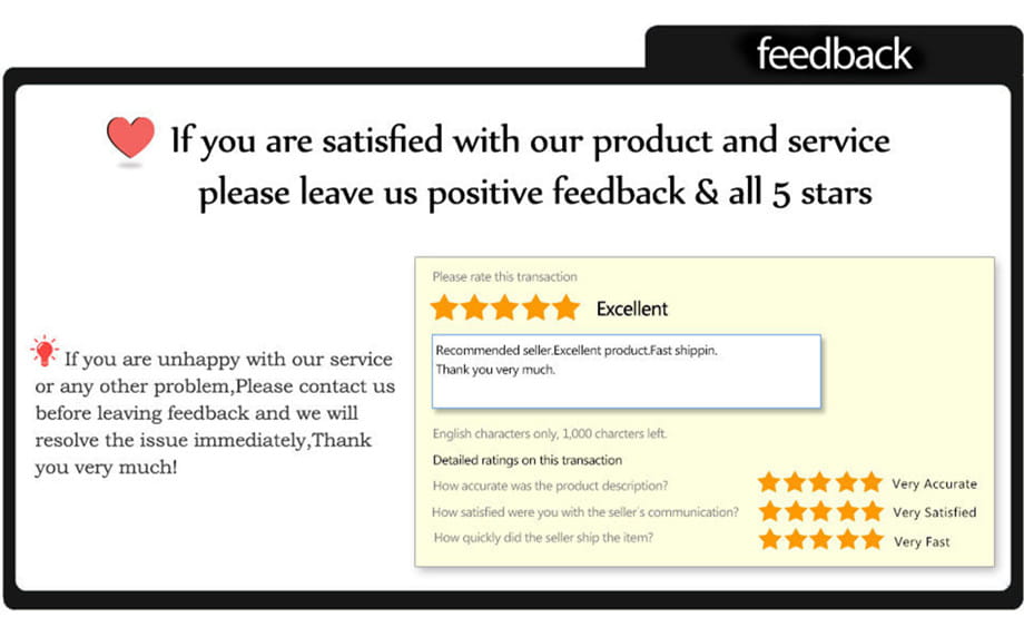 Feedback form with five-star rating options and customer satisfaction prompts for silicone tablet gaming grips designed for pubg.