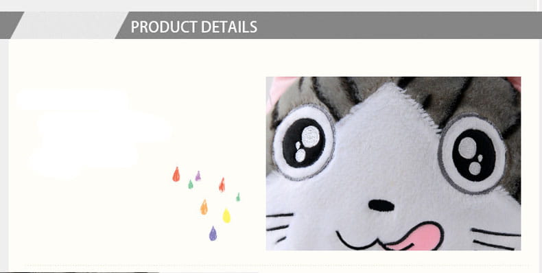 a plush gray and white cheese cat soft animal doll with large black eyes, pink tongue, and striped fur designed as a soft animal plush toy