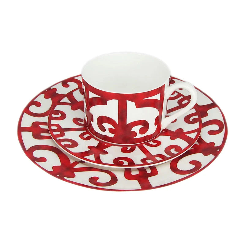 Ceramic Steak Plate Set, Coffee Cup and Saucer Bone China Dinnerware, Western Food Tray, Red Pattern Dishes, Afternoon Tea Cup