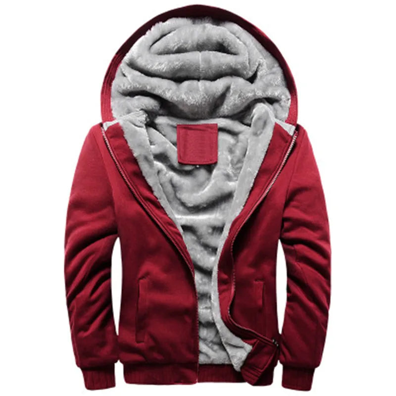 Black Hoodies Men 2026 Winter Jacket Fashion Thick Men's Hooded Sweatshirt Male Warm Fur Liner Sportswear Tracksuits Mens Coat