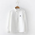 Blouses Woman 2021 Fashion Spring New Women Youth Simple Solid Color Embroidery Long Sleeve Shirt Cotton Casual Lady Blouse Tops