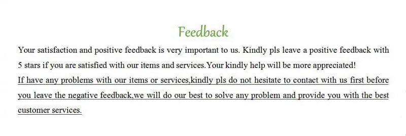 Feedback request text in green font on the white back side of custom wedding hand fans personalized with bamboo and silk favors.