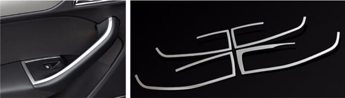Silver metallic door handle trim with sleek curved design and polished finish for Audi Q3 2012-2016 interior trim decoration set