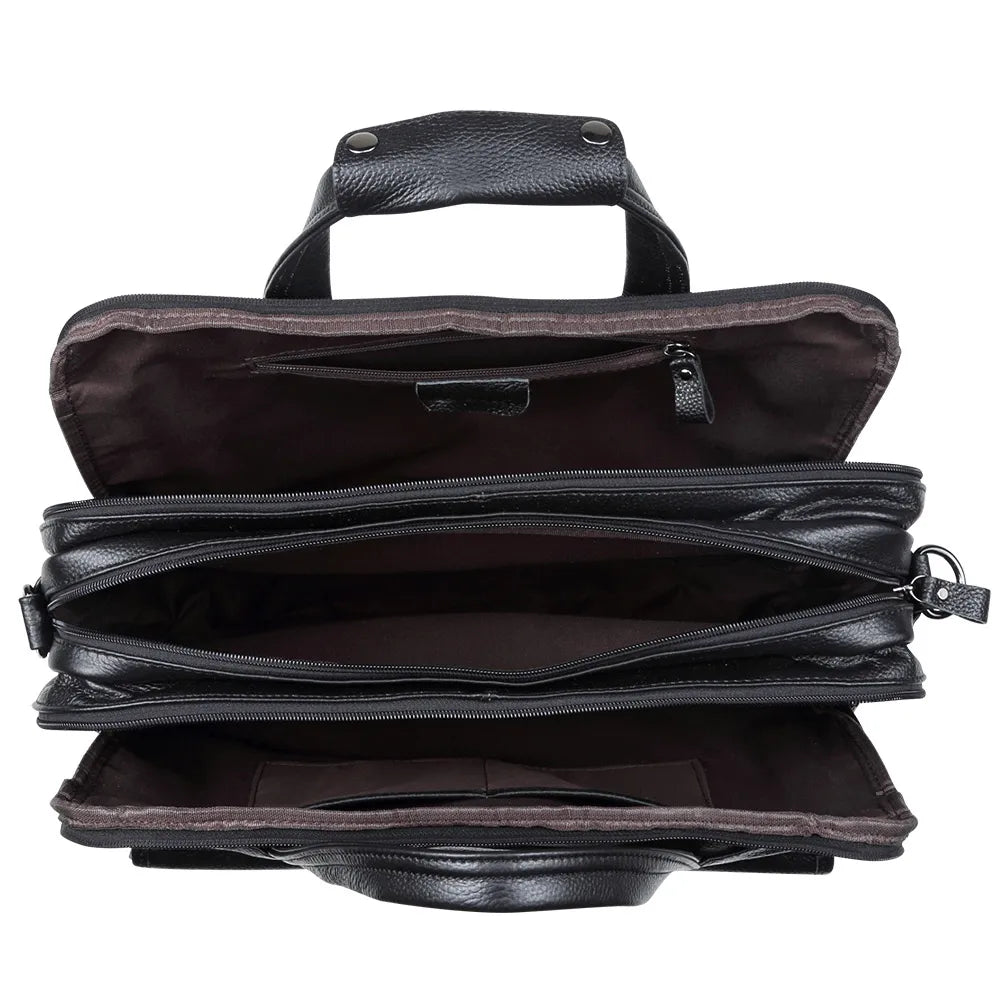 Fashion Genuine Leather Men A4 Office Bag Handbag Business Casual Men's Travel Bag 15.6" Laptop Shoulder Bags Tote Briefcase