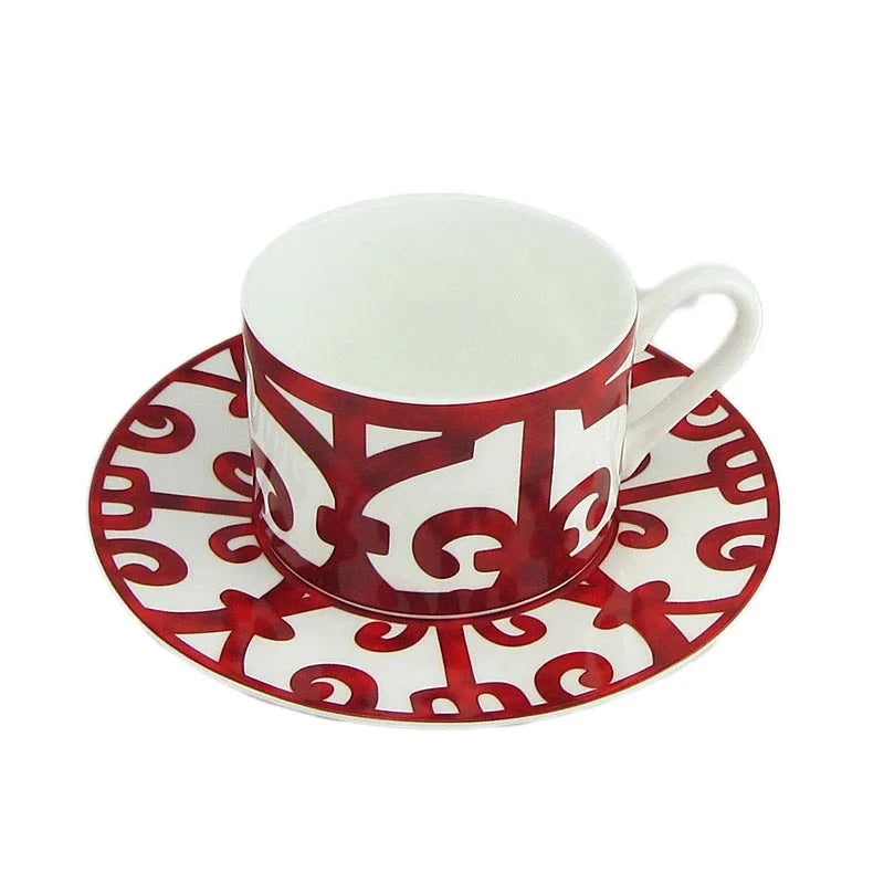 Ceramic Steak Plate Set, Coffee Cup and Saucer Bone China Dinnerware, Western Food Tray, Red Pattern Dishes, Afternoon Tea Cup
