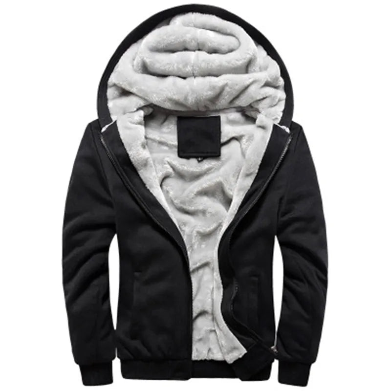 Black Hoodies Men 2026 Winter Jacket Fashion Thick Men's Hooded Sweatshirt Male Warm Fur Liner Sportswear Tracksuits Mens Coat