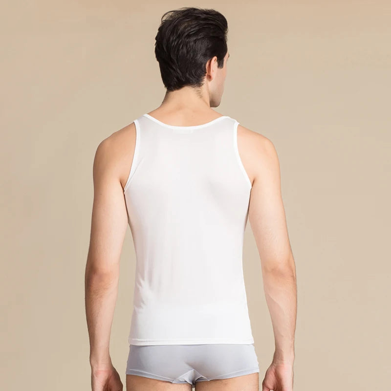 Men Tank Tops 30% Real Silk Solid Tanks For Men O Neck Vest 2025 New Spring Summer Black White Bottoming Shirt
