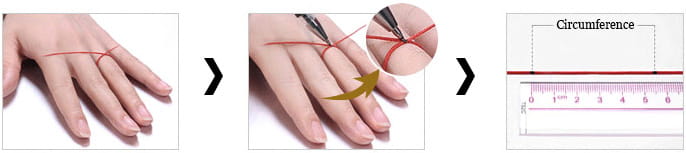 red string being measured for circumference for a silver evil eye charm necklace with cz crystal jewelry
