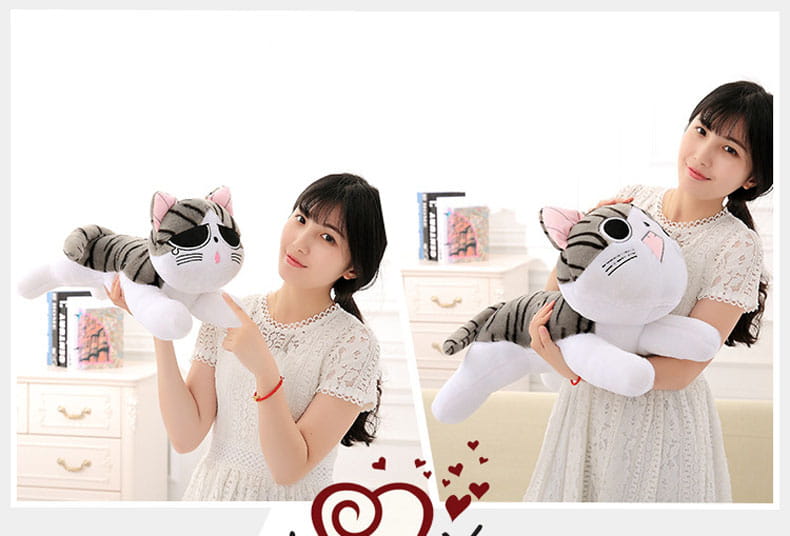 plush gray and white striped cheese cat soft animal plush toy with pink inner ears black sunglasses and a soft stuffed body ideal as soft animal dolls.