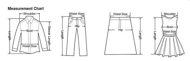 Measurement chart for high waist denim shorts casual women cotton showing length inch-cm for shirt, pants, skirt, and dress to help plan delivery within business days feel free to use.