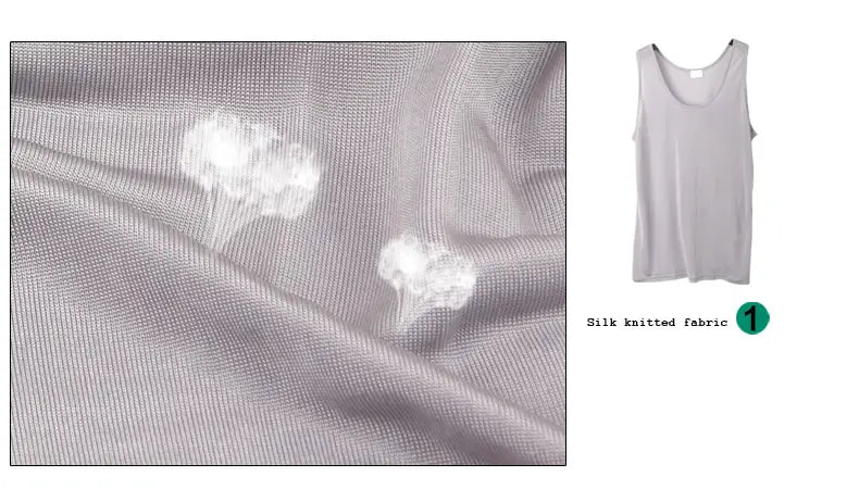 Light gray silk blend knitted tank top for men with a simple scoop neckline designed for casual wear.