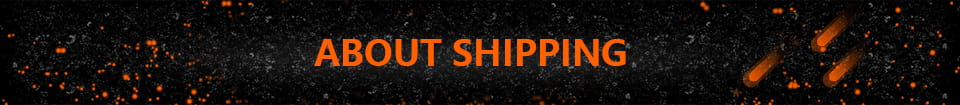 Orange about shipping text on dark speckled background related to personalized house keychain custom couple gift description.