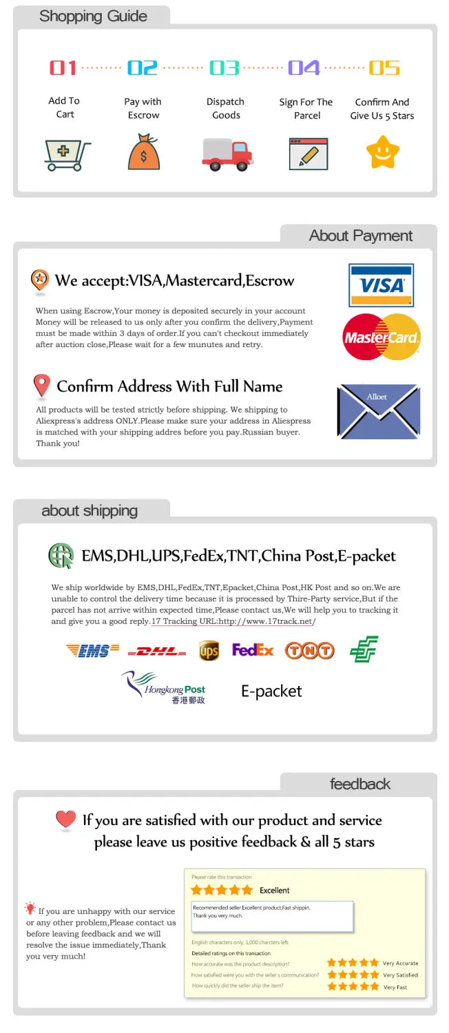 Shopping guide with step-by-step instructions for adding to cart, paying, dispatching goods, signing for delivery, and confirming order status for a black bike saddle bag stabilizer bracket carrier.