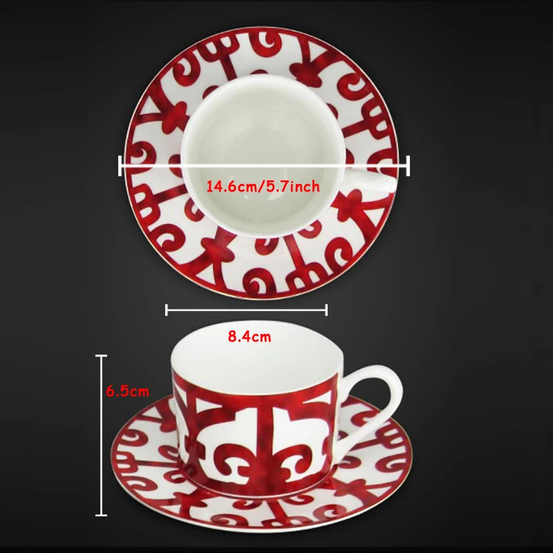 Ceramic Steak Plate Set, Coffee Cup and Saucer Bone China Dinnerware, Western Food Tray, Red Pattern Dishes, Afternoon Tea Cup