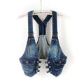 Women Vintage Vest Denim Jacket Cool Outerwear Slim Sleeveless  Casual Jeans Waistcoats Single-breasted Female Short Denim Tops