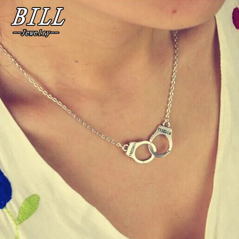 Handcuff Pendant Necklace for Women Men Steampunk Lover's Collares FREEDOM Unique Design Valentine's Day Gift Fashion Jewelry