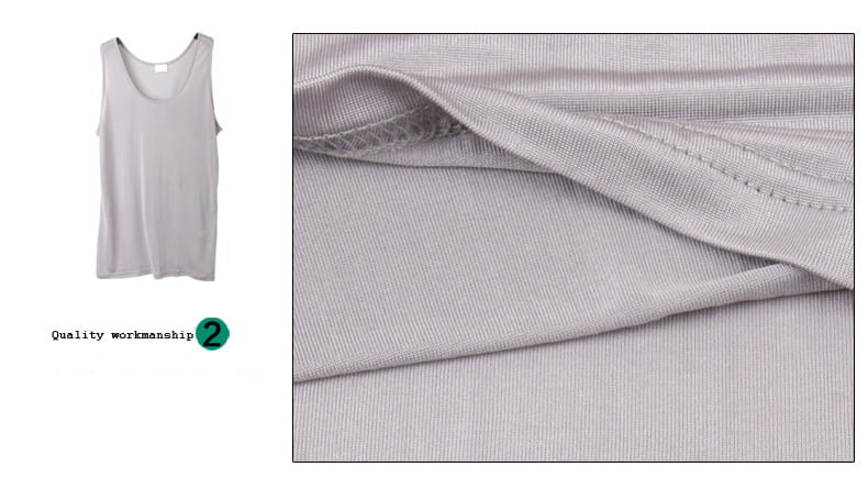 A light gray men silk blend tank top with a soft ribbed texture and neat stitching designed for casual wear.