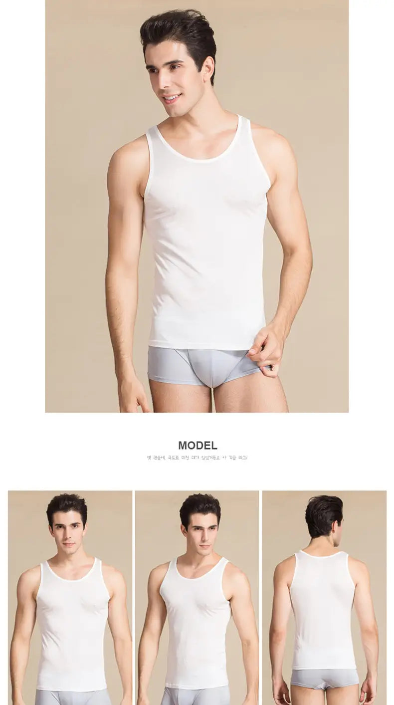 white cotton tank top with a simple classic design for men silk blend casual o neck vest