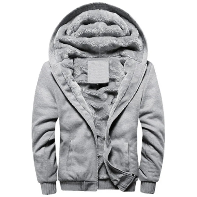 Black Hoodies Men 2026 Winter Jacket Fashion Thick Men's Hooded Sweatshirt Male Warm Fur Liner Sportswear Tracksuits Mens Coat