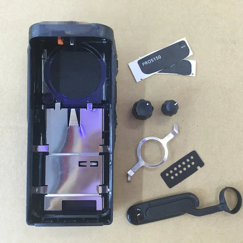 The housing front case shell for motorola Pro5150 walkie talkie with 2 knobs,speaker lock,labels, plate,dust cover