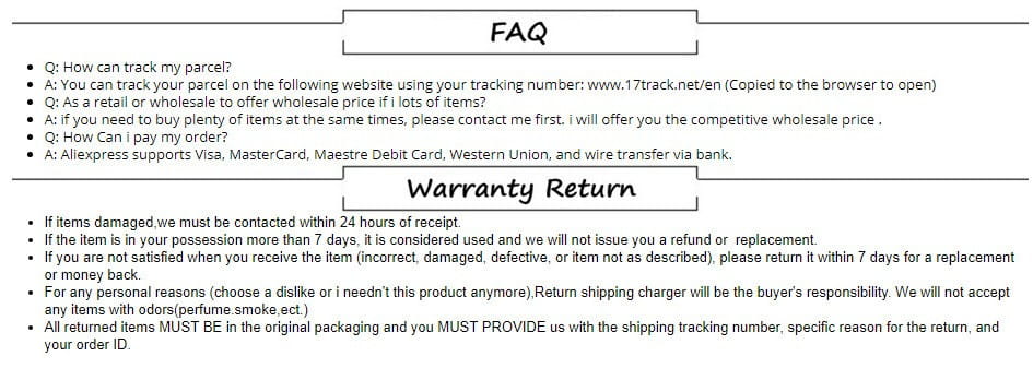 The image shows a section of an faq and warranty return document with black text on a white background for the electronic hand brake switch for Tucson 2016 2017.