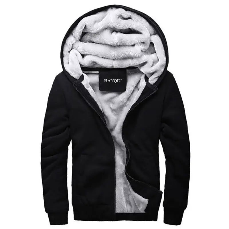 Black Hoodies Men 2026 Winter Jacket Fashion Thick Men's Hooded Sweatshirt Male Warm Fur Liner Sportswear Tracksuits Mens Coat