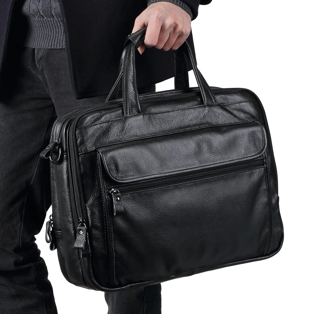 Fashion Genuine Leather Men A4 Office Bag Handbag Business Casual Men's Travel Bag 15.6" Laptop Shoulder Bags Tote Briefcase