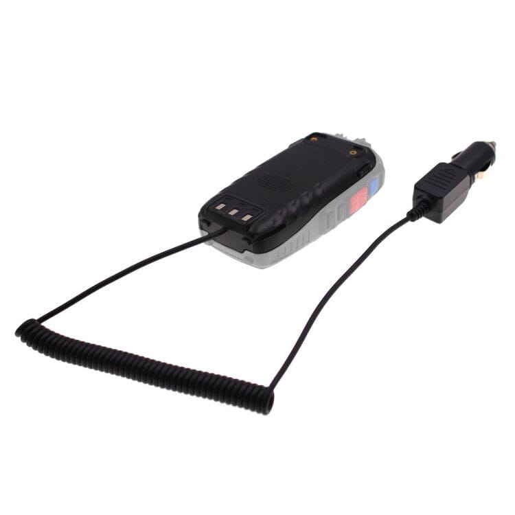 black and gray battery eliminator 12v with coiled cable for qyt kt 8r walkie talkie compatible as a portable powerful 12v adapter