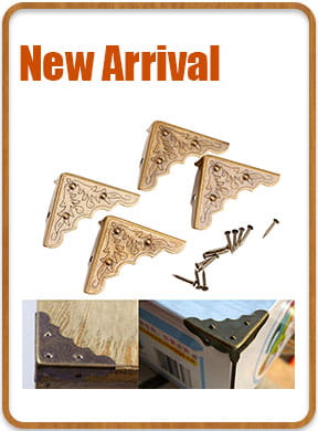 zinc alloy corner protector 4-pack in bronze featuring brass-colored ornate corner brackets with intricate floral etchings and matching screws