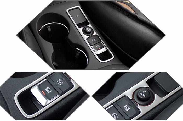 Black control panel with silver trim and buttons for climate audio and vehicle functions in audi Q3 2012-2016 interior trim decoration set.