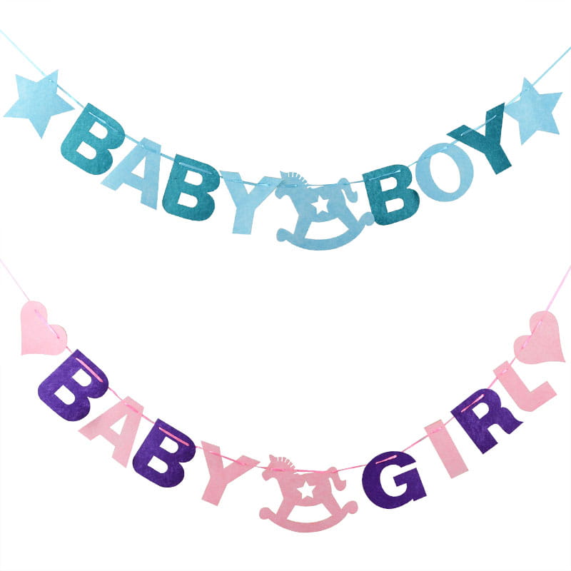 Guirnalda banderín de fieltro con purpurina azul y rosa para baby shower, con recortes con forma de estrella y letras para niño y niña para la decoración de la fiesta.
