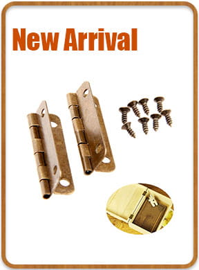 brass-finished cabinet hinges with matching screws and a gold-toned latch mechanism shown alongside a zinc alloy corner protector 4-pack bronze floral edge cover.