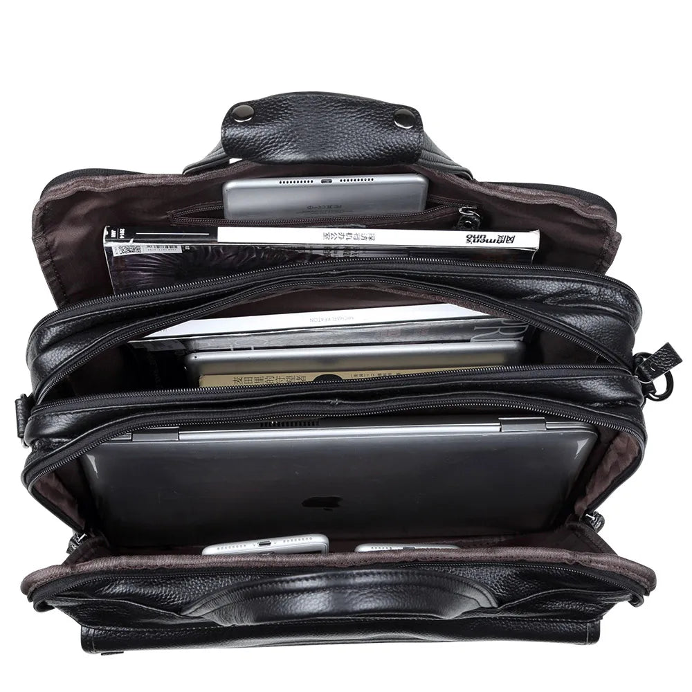 Fashion Genuine Leather Men A4 Office Bag Handbag Business Casual Men's Travel Bag 15.6" Laptop Shoulder Bags Tote Briefcase