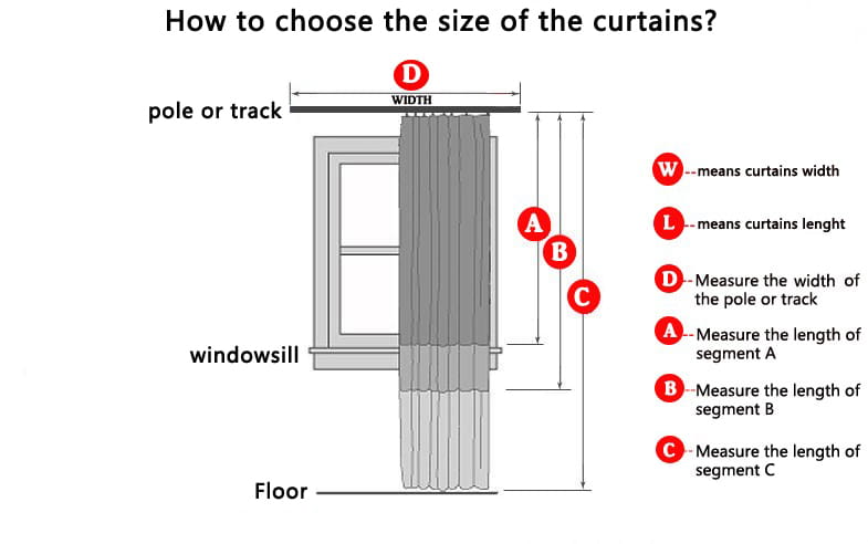 gray pleated embroidered curtain hanging from a pole designed for living room use with a french window type