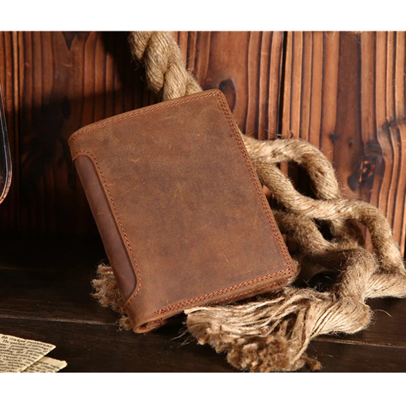 Genuine Leather Wallet for Men Mini Money Bags Short Purse Credit Card Holder Cash Coin Pocket Male Small Solid Standard Wallets