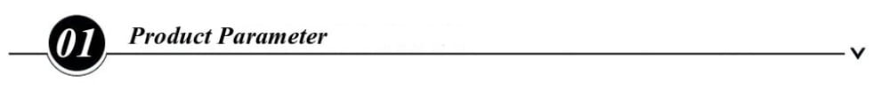 Black circular badge with white numerals 01 and the text product parameter above a horizontal line for a wooden kitchen utensil set natural wood cooking tools.