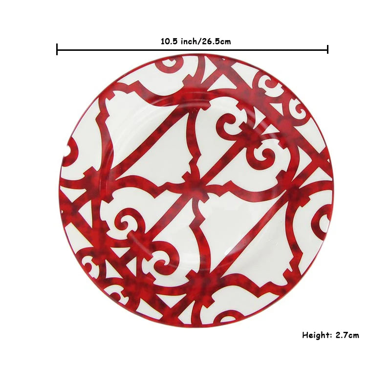 Ceramic Steak Plate Set, Coffee Cup and Saucer Bone China Dinnerware, Western Food Tray, Red Pattern Dishes, Afternoon Tea Cup