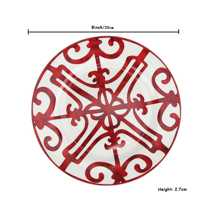 Ceramic Steak Plate Set, Coffee Cup and Saucer Bone China Dinnerware, Western Food Tray, Red Pattern Dishes, Afternoon Tea Cup