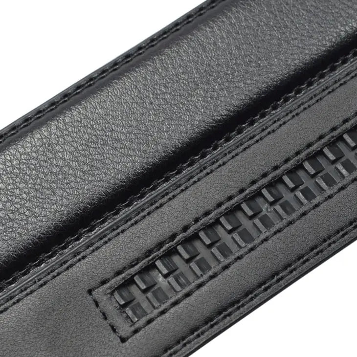Portefeuille en cuir noir avec surface texturée et bords cousus, comprenant une tirette avec motif géométrique sur le produit « sangle de ceinture en cuir véritable pour homme de 3,1 cm ».