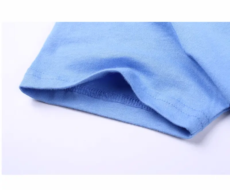 light blue cotton t shirt sleeve with neatly stitched hem in a custom cotton t shirt men personalized design for shirt men customized and size chart reference