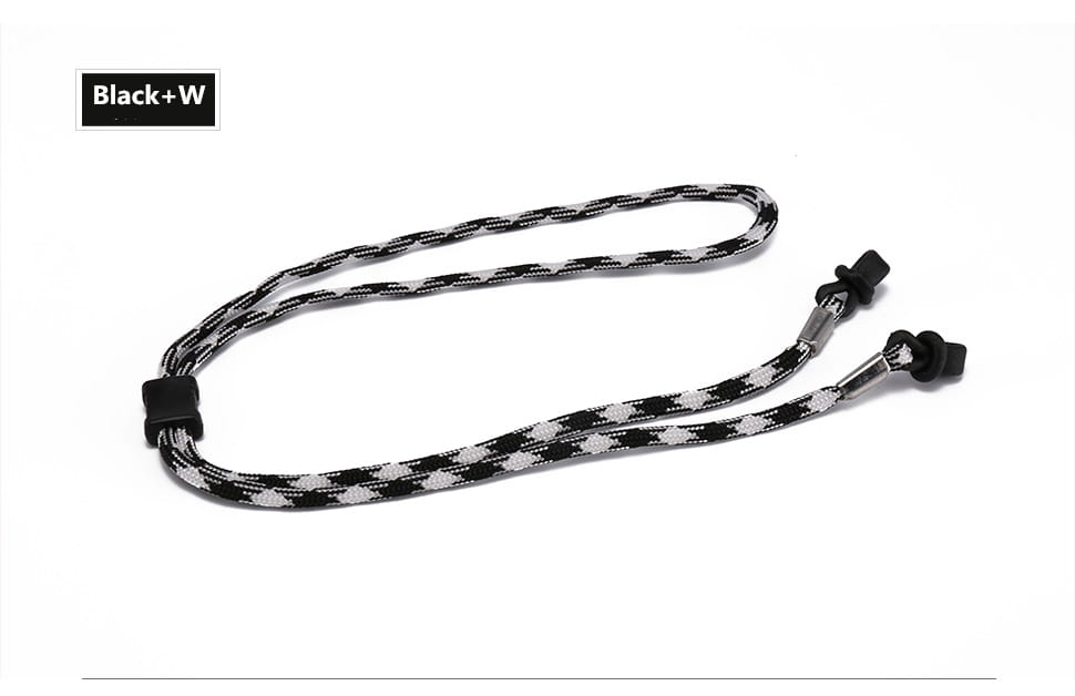black and white checkered braided eyewear strap with black plastic ends designed as a non-slip sports cord in a 10 pack