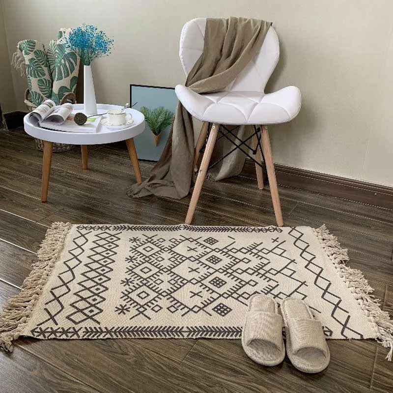 Cotton Tassel Home Weave Carpets Welcome Foot Pad Bedroom Study Room Floor Rugs Prayer Mattress